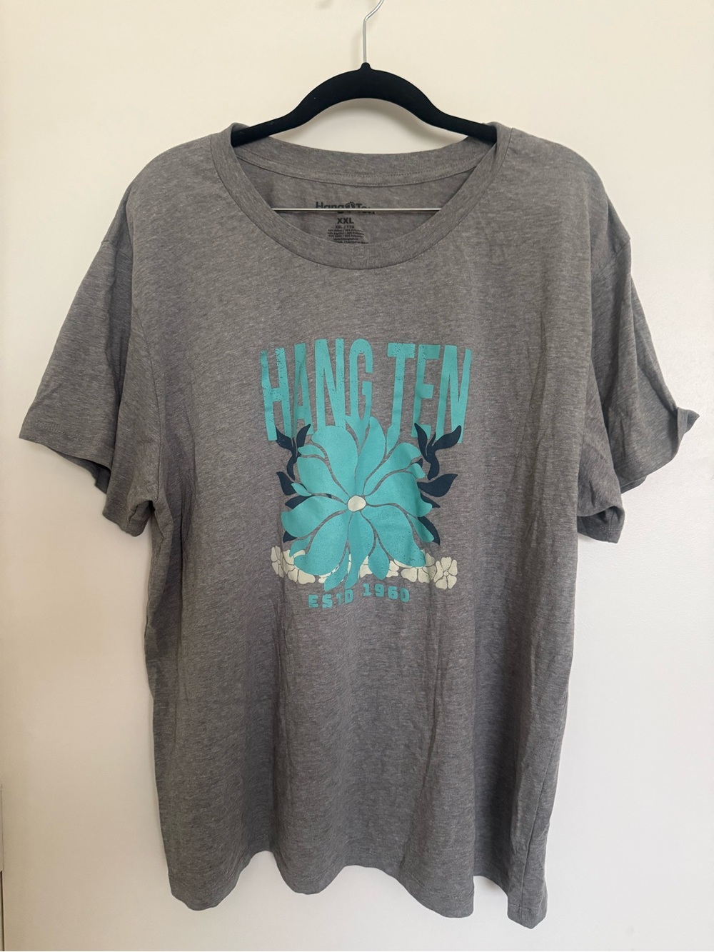 Hang Ten Gray Short Sleeve Tee with Teal Floral Graphic